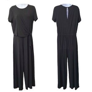 J Jill Wearever Black Side Tie Romper Wide Leg Short Sleeve Small